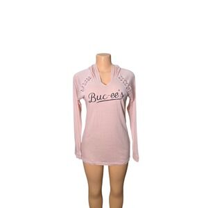 Women's Size Small Buc-ees Lightweight Summer Tee Shirt Hoodie Baby Pink